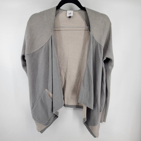 CABI Womens Drape Open Front Grey/Sage Cardigan Pocket Long Sleeve Knit 5132 M - Picture 1 of 13